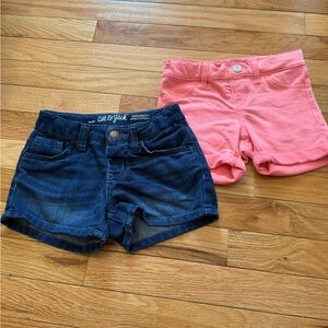 Cat & Jack Navy Denim and Coral Pink Knit Girls' Shorts Set